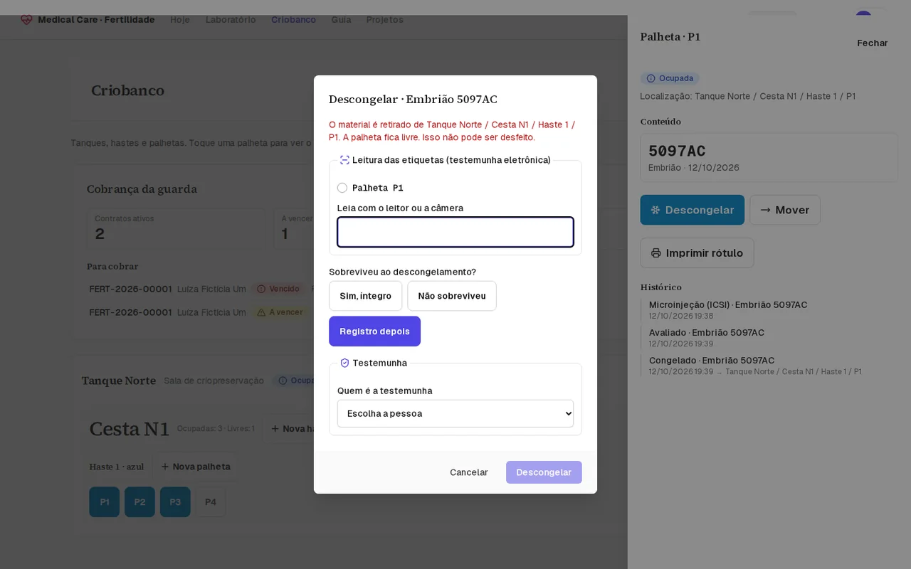 Descongelamento com leitura da etiqueta e testemunha