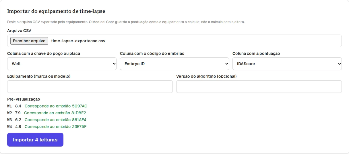 Importação do arquivo de time-lapse